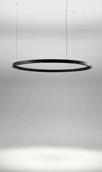 Lampara de diseño circular de suspensión con proyectores focales integrados design by Josep Lluís Xuclà. Insolit TR Spot & Up