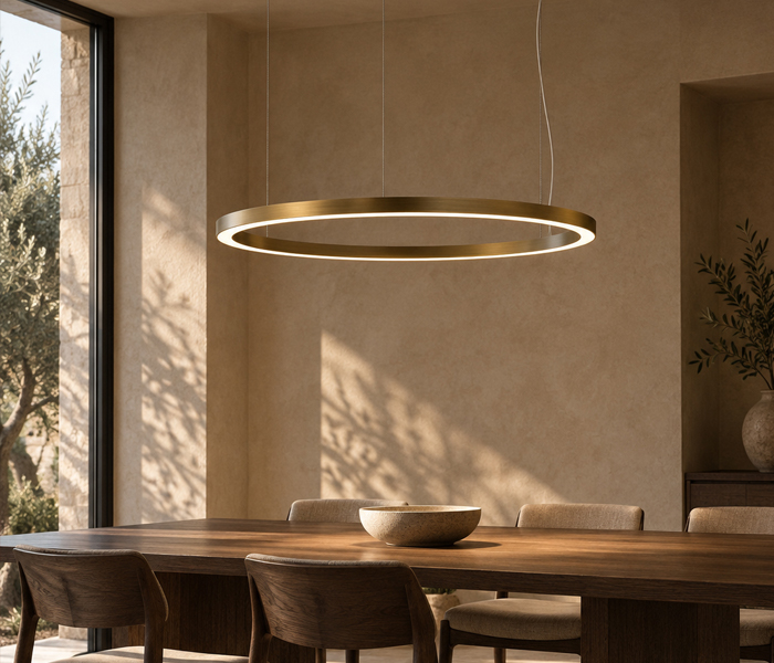 TR circular architectural pendant light in bronze by Insolit