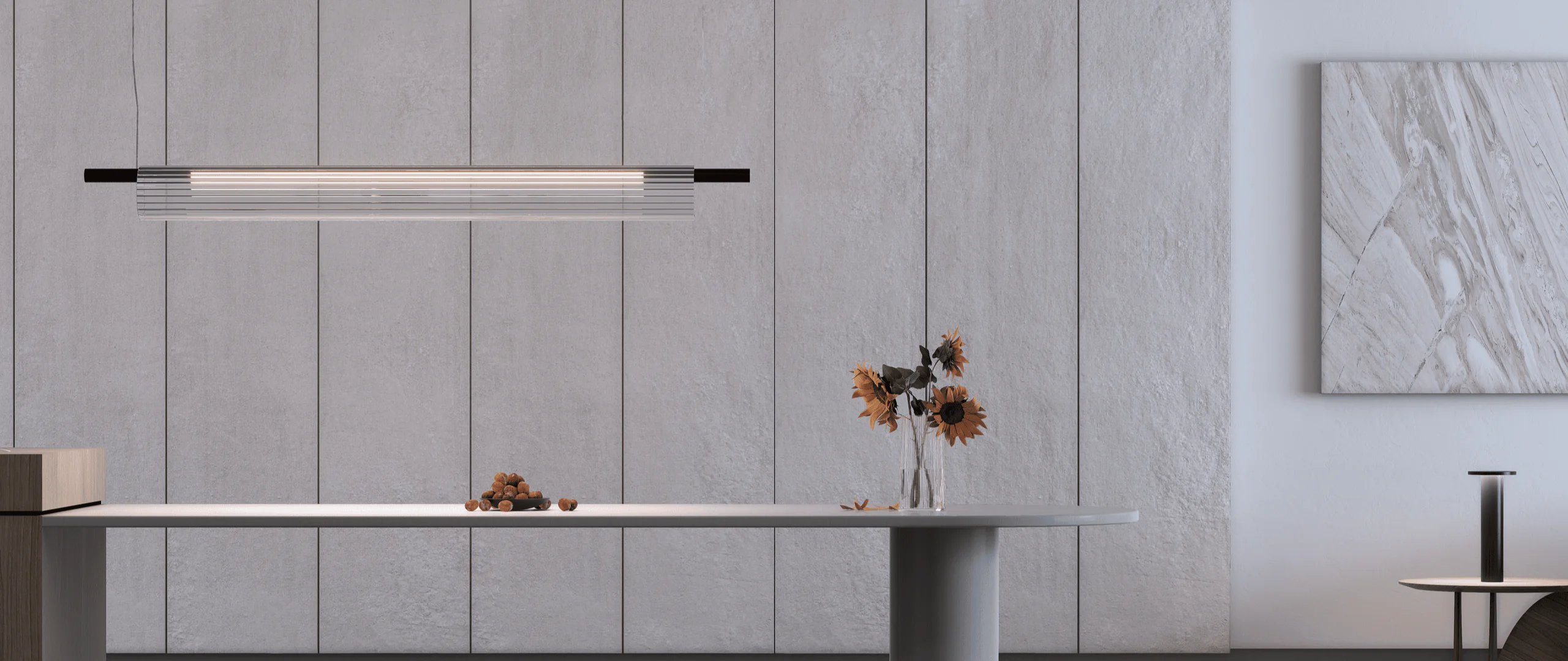 Lámpara de suspensión Glass diseñada por Josep Lluís Xuclà para Insòlit, una lámpara de suspensión elegante y de diseño limpio que destaca por su luz envolvente y presencia imponente. Fabricada con tubo de cristal estriado que crea una iluminación difusa de cristal y un efecto luminoso flotante, esta lámpara de diseño aporta sofisticación y estilo a cualquier espacio. El cuerpo está hecho en tubo de acero resistente y cuenta con un LED en PCB diseñado por Insòlit, que ofrece una iluminación de calidad y eficiente. La luminaria Glass es regulable en altura mediante dos cables de acero inoxidable y tiene un florón independiente para instalación en superficie, siendo totalmente personalizable para proyectos de iluminación de diseño, iluminación personalizada, iluminación a medida, iluminación de lujo, lighting design y suspensión. Ideal como lámpara para cocina, iluminación de locales comerciales y grandes espacios que buscan una lámpara de suspensión de cristal y diseño exclusivo, producto de iluminación de diseño premium de Insòlit. Glass representa la excelencia en lámparas de diseño, luxury lighting, iluminación difusa de cristal, iluminación de calidad y productos Insòlit Lighting, convirtiéndose en el punto focal que eleva la estética y funcionalidad del espacio. Glass pendant lamp designed by Josep Lluís Xuclà for Insòlit is an elegant, clean design pendant lamp that stands out for its immersive light and striking presence. Made with ribbed glass tubing that creates diffuse crystal lighting and a floating luminous effect, this design lamp adds sophistication and style to any space. The body is crafted from durable steel tubing and features an LED PCB designed by Insòlit, providing high-quality, efficient lighting. The Glass lamp is height-adjustable with two stainless steel cables and includes an independent canopy for surface installation, making it fully customizable for lighting design, personalized lighting, bespoke lighting, luxury lighting, lighting design, and suspension lighting projects. Ideal as a pendant lamp for kitchens, commercial lighting, and large spaces seeking an exclusive crystal pendant lamp, a premium lighting design product by Insòlit. Glass exemplifies excellence in designer lamps, luxury lighting, diffuse crystal lighting, quality lighting, and Insòlit Lighting products, becoming the focal point that enhances space aesthetics and functionality.