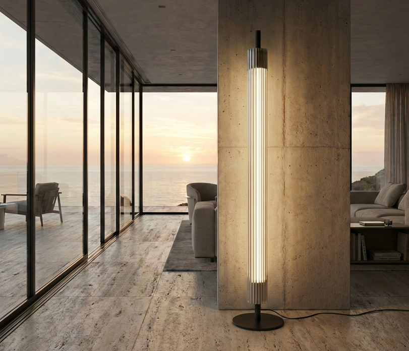 Lampara de diseño de pie con cristal estriado design by Josep Lluís Xuclà Insolit Glass Floor