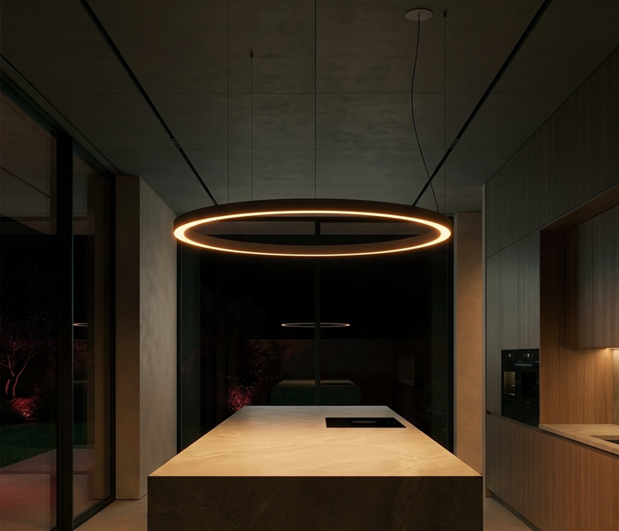 TR circular architectural pendant light in bronze by Insolit