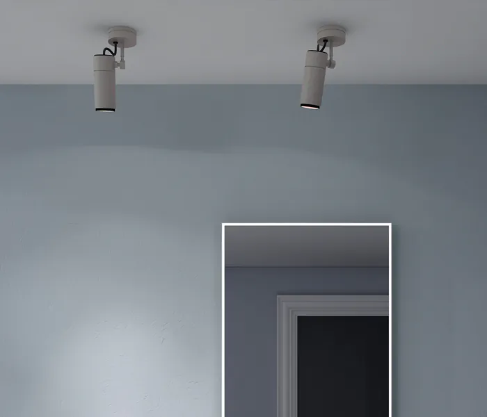 Proyector de diseño orientable GU10 para baño diseñado por Jean-Michel Wilmotte. Insolit Focus Line IP44