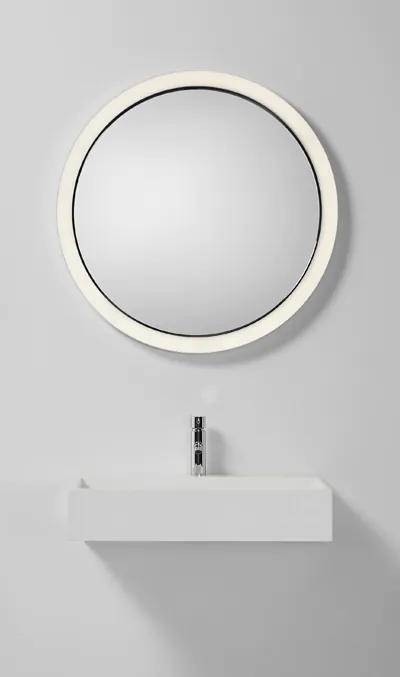 Aplique de baño circular TR Moon con espejo y luz perimetral regulable con dimmer integrado. Lámpara de diseño contemporáneo para baños, con protección IP44 y clase II, ideal para proyectos de iluminación a medida, iluminación personalizada, iluminación de baño de diseño, iluminación de calidad y soluciones custom para interiorismo, arquitectura y lighting design. Aplique LED regulable y empotrable, iluminación decorativa y funcional para baños modernos, lámpara de diseñador exclusiva para arquitectos, interioristas y especialistas en lighting design. Producto personalizable y regulable de alta gama – Insolit BCN Lighting TR Moon circular bathroom wall lamp with integrated mirror and dimmable perimeter LED light. Contemporary designer lamp for bathrooms with IP44 and Class II protection, ideal for bespoke lighting projects, custom lighting solutions, designer bathroom lighting, quality lighting, and personalized lighting for interior design, architecture, and lighting design. Dimmable and recessed LED wall lamp providing decorative and functional lighting for modern bathrooms. Exclusive designer lamp for architects, interior designers, and lighting professionals. Fully customizable and high-end product – Insolit BCN Lighting