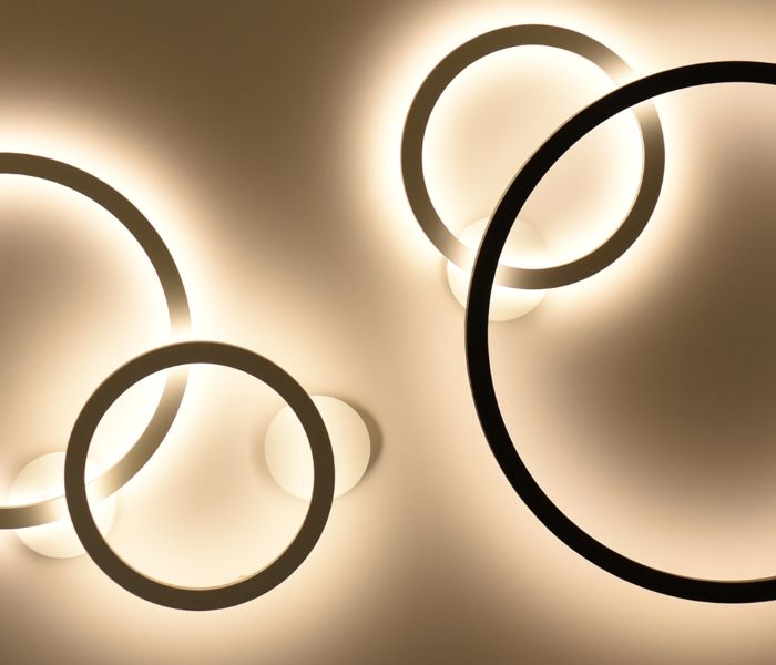 circular wall design lamp with indirect light, high quality product made in barcelona for architectural lighting, interior design, product design