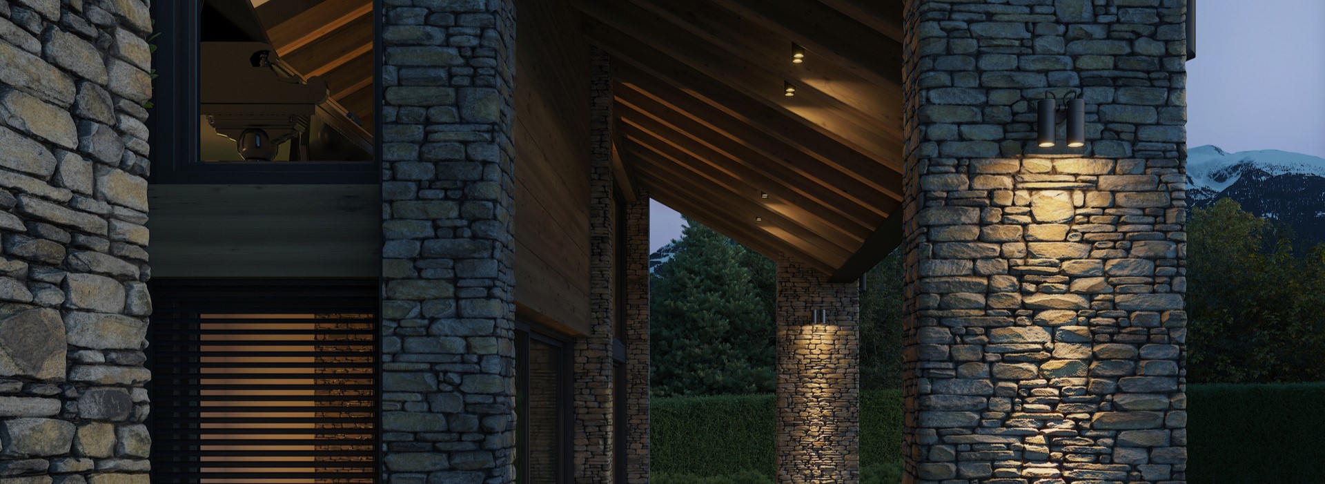 Proyector de diseño exterior doble orientable diseñado por Jean-Michel Wilmotte. Insolit Focus Line Wall Double