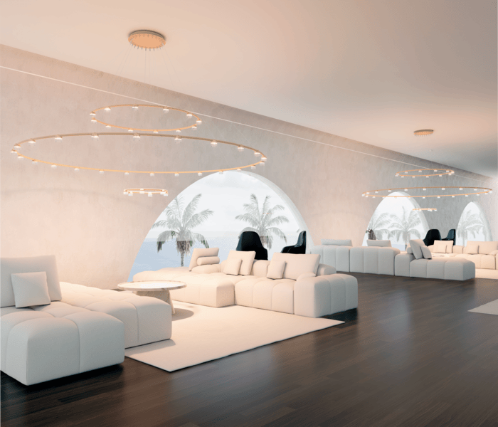 Luminaria Dew de suspensión flotante diseñada por GCA Architects, un ejemplo de lighting design de lujo con tubo curvado de aluminio y vidrio estriado de alta calidad. Esta lámpara de diseño personalizado ofrece combinaciones flexibles en sus aros suspendidos, ideal para proyectos exclusivos que buscan una iluminación a medida y sofisticada. La lámpara Dew de gran tamaño es perfecta para hoteles de lujo, residencias exclusivas y espacios corporativos que requieren un diseño de iluminación personalizado y elegante. Su estructura flotante y contemporánea la convierte en una pieza clave dentro de la categoría de lamparas de lujo y iluminación personalizada. Con su diseño versátil y materiales premium, Dew es la opción ideal para quienes buscan una lámpara flotante de suspensión que combine funcionalidad y estética en proyectos de alta gama. Este producto representa la excelencia en diseño de alta calidad y productos de alta calidad para interiores sofisticados. Dew floating suspension luminaire designed by GCA Architects, an example of luxury lighting design featuring a curved aluminum tube and high-quality ribbed glass. This custom-designed lamp offers flexible combinations in its suspended rings, ideal for exclusive projects seeking tailored and sophisticated illumination. The large-sized Dew lamp is perfect for luxury hotels, exclusive residences, and corporate spaces that require elegant and personalized lighting design. Its floating and contemporary structure makes it a key piece within the luxury lamps and custom lighting category. With its versatile design and premium materials, Dew is the ideal choice for those looking for a floating suspension lamp that combines functionality and aesthetics in high-end projects. This product represents excellence in high-quality design and premium products for sophisticated interiors.