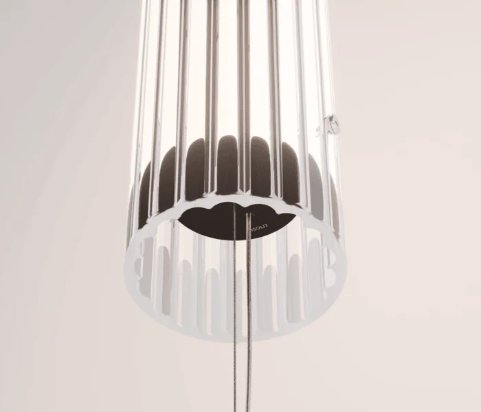 Luminaria colgante Glass Tensor de Insòlit, diseñada para iluminar con elegancia y sofisticación. Esta lámpara pendant combina la ligereza del diseño con la funcionalidad, gracias a su estructura fabricada con tubo de cristal estriado y tubo de acero, suspendida del techo mediante un tensor que garantiza estabilidad con un peso en el suelo. Glass Tensor ofrece una luz regulable con dimmer integrado que crea una iluminación difusa y envolvente, ideal para proyectos de iluminación personalizada, iluminación a medida, iluminación de diseño, luxury lighting y lighting design. Su diseño contemporáneo y estructura elegante la convierten en una pieza clave para hoteles, grandes salones, oficinas y residencias exclusivas que buscan una lámpara de suspensión sofisticada y totalmente personalizable. Perfecta para crear ambientes cálidos y exclusivos, Glass Tensor destaca dentro del sector de las lamparas de diseño, iluminación de alta calidad, iluminación difusa de cristal, iluminación de suspensión y productos premium de Insòlit, aportando funcionalidad y estética a cualquier espacio. Glass Tensor pendant lamp by Insòlit is designed to illuminate with elegance and sophistication. This pendant lamp combines lightweight design with functionality, featuring a structure made of ribbed glass tubing and steel tubing, suspended from the ceiling by a tension cable that ensures stability with a weighted base on the floor. Glass Tensor offers dimmable lighting with an integrated dimmer, creating diffuse and immersive illumination ideal for personalized lighting, bespoke lighting, lighting design, luxury lighting, and high-end lighting projects. Its contemporary design and elegant structure make it a key piece for hotels, large halls, offices, and exclusive residences seeking a sophisticated and fully customizable suspension lamp. Perfect for creating warm, exclusive atmospheres, Glass Tensor stands out in the designer lamps, high-quality lighting, diffuse crystal lighting, suspension lighting, and premium products sector by Insòlit, delivering both functionality and aesthetics to any space.